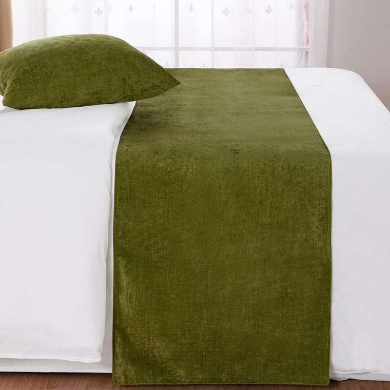 AMBERIS Bed Runner Green, Chenille Soft No Fading Modern Bed Scarf - Image 2